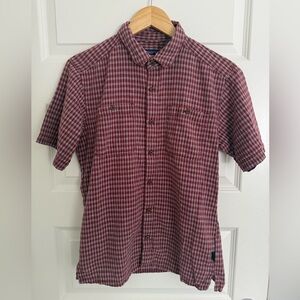 Patagonia Mens Back Step Button Down Shirt Small Red Plaid Cotton Outdoor Hemp